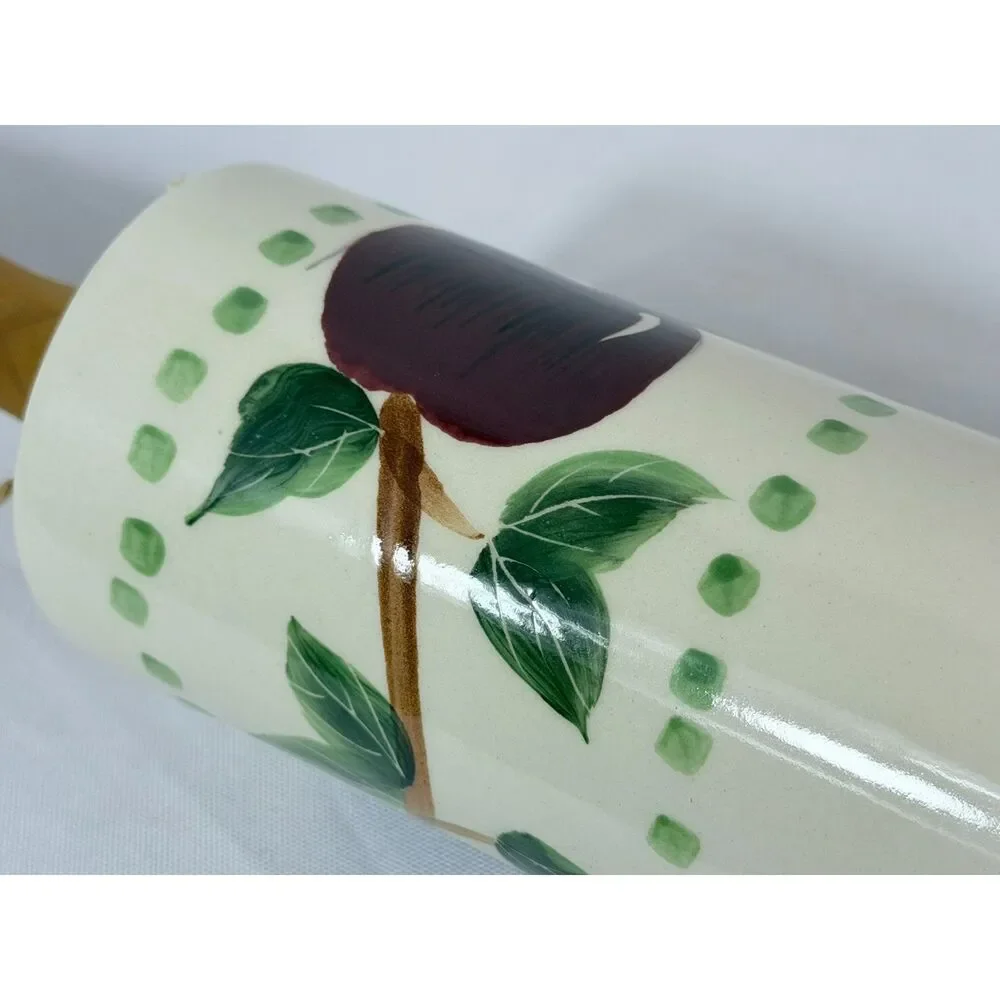 VTG Stoneware Cherry Red Rolling Pin Wood Handles Country Kitchen Orchard